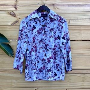 3 for $10 DONNKENNY 3/4 Sleeve Button Down Purple Floral Top